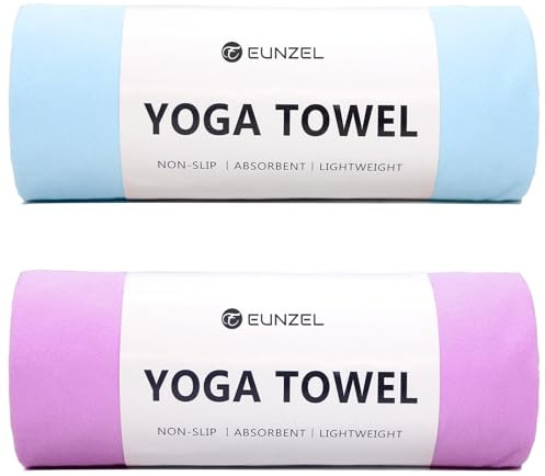 Eunzel 2 Pack Hot Yoga Towel Non Slip Yoga Mat Towel Non-Slip Sweat Absorbent Microfiber Towel for Hot Yoga, Pilates and Workout 72 x 26.5, Blue/Purple