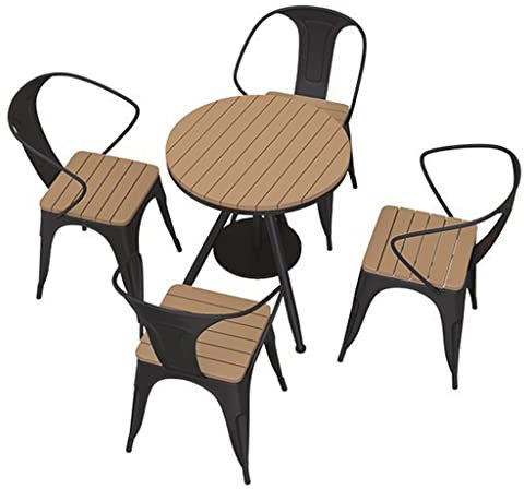 5-teiliges Terrassen-Bistro-Set mit 4 Sesseln und 1 Couchtisch, stapelbare Sessel, langlebige, wasserdichte Stahlrahmen (schwarz, 70 cm)