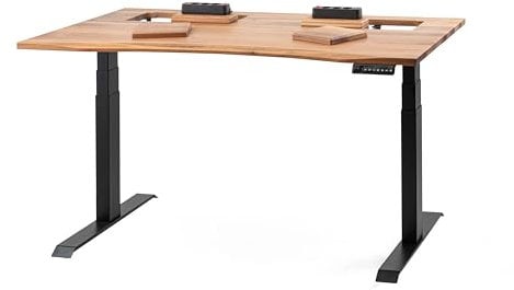 ErgoHide® Höhenverstellbarer Schreibtisch aus Massivholz mit erweitertem Kabelmanagement/Kabelkanal (Walnuss, Schwarz, Ergonomisch, 180x80cm)