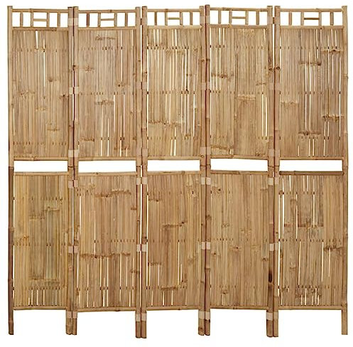 OHOOWOO Cloison de séparation 5 Panneaux Bambou 200x180 cm,Séparateur de pièce en Bambou à 5 Panneaux Cloison décorative et Pratique Séparateurs de Pièces