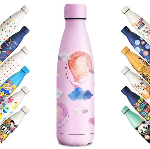 KollyKolla Edelstahl Trinkflasche 500ml, 3D-Druck Trinkflasche, Trinkflasche Sport, Trinkflasche Kohlensäure Geeignet, Auslaufsicher Thermoskanne, BPA-Frei, Trinkflaschen für Kinder, Schule, Sport