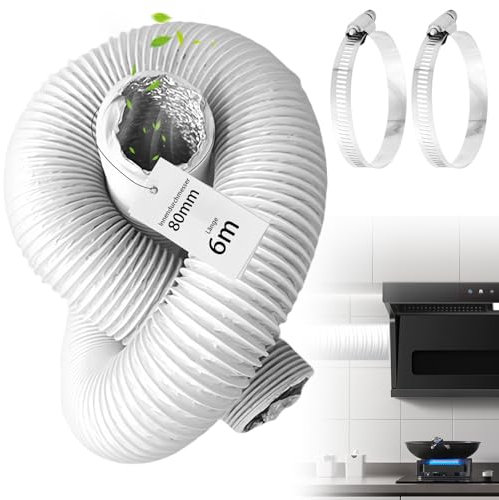 Abluftschlauch Ø80mm Länge 6m Flexibel PVC Alurohr Klimageräte Lüftungsschlauch, Flex Schlauch Alu für Mobile Klimaanlage Wäschetrockner Abzugshaube Trockner
