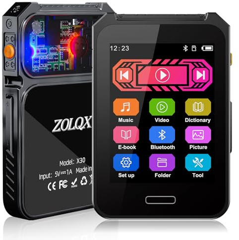 64GB MP3 Player Bluetooth 5.3 with 2.4 Inch Full Touch Screen, ZOLQX Portable Digital Music Player with Speaker, FM Radio, Lossless HiFi Sound, Voice Recording, E-Book, Supports up to
