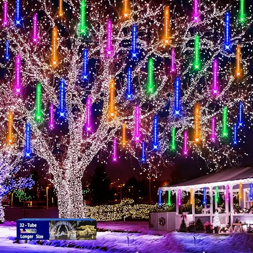Weihnachtsdekoration für den Außenbereich, 32 Röhren, Meteorschauer, Lichter für drinnen und draußen, Lauzior Schnee fallende Eiszapfen, kaskadierende Lichter für Weihnachten, Halloween, Dekoration