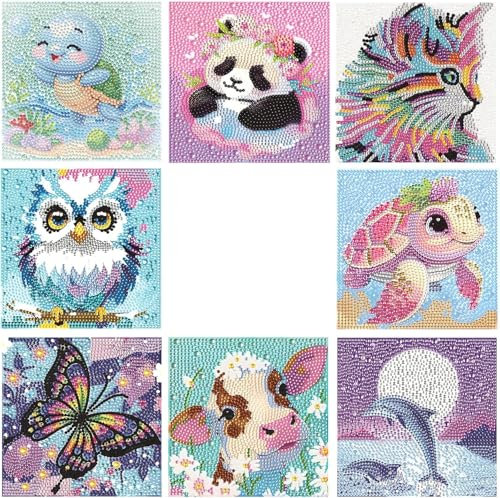 Bogoro 8 Stücks Diamond Painting Kleine Bilder,Diamond Painting Kinder,Diamond Painting Mädchen,Handarbeit Diamantmalerei Set für Kinder,Sowohl für Kinder Als Auch für Erwachsene Geeignet