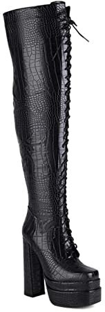 Stivali Moda da Donna Stivali Lunghi 15 cm Stivali sopra Il Ginocchio da Donna Tacco Super Alto Modello di Auto Cinturino da Discoteca Stivali con Tacco Spesso