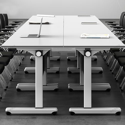 TANTOYO Klappbarer Konferenztisch, mobiler Schulungstisch mit umklappbarer Platte, 6-teiliger mobiler Seminartisch mit umklappbarer Platte und feststellbaren Rädern, für Büro, Konferenzräu