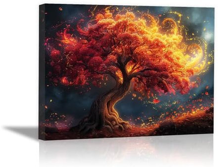IEPOZWA Quadri moderni Stampa di Immagini Artistica, Albero della Vita d'Autunno Quadri Albero Della Vita, soggiorno camera da letto Decorazione Murale Cucina - 30x40cm Incorniciato(grigio)