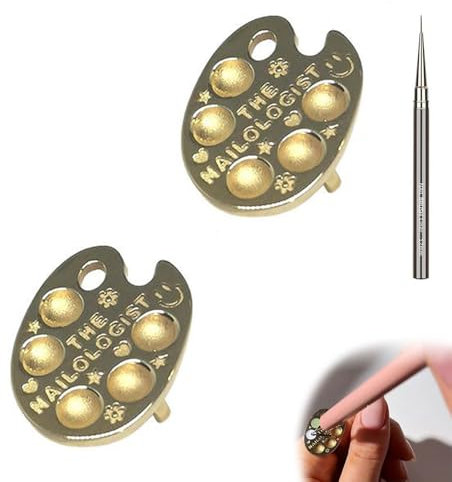 Fingertip Nail Art Palette Ring, Mini Manicure Palette Nail Pallet for Nail Art, Metal Nail Art Tools Makeup Palettes Finger Rings, Wearable Nail Art Polish Holder Paint Palette (2Pcs)