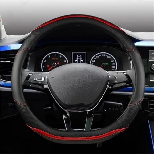 SQOFJGIGN Lenkradhülle Für VW T4 T5 T6 Für Multivan Multifunktioneller Transporter Auto Lenkradbezug Kohlefaser PU Leder Autozubehör Lenkradschutz(D Shape Red)
