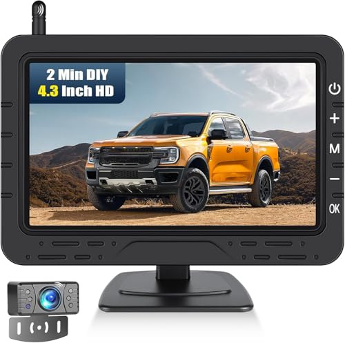 CAMECHO [Wireless] 4.3 inch Reversing Camera for Car- IP68 Waterproof Digital Transmission, 3D Adjustable Guidelines, Night Vision & Universal Fit Reverse Camera for Cars/Vans/Truck/Bus