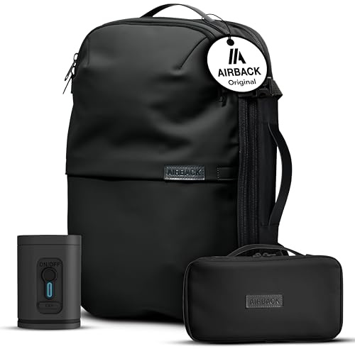 Airback Vacuum Backpack with Pump - 22-48L, Incl.Toiletry Bag, Vacuum Compression Backpack, Cabin Bag, Lightweight and Expandable Travel Vacuum Bags, Comfortable and Water-Resistant, Black