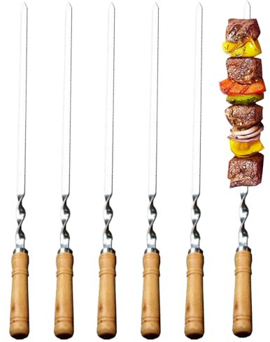 Brochettes De Grillade En Métal - Brochettes Métalliques Pour Barbecue De Jardin - 6 Pièces Outils De BBQ Réutilisables En Acier Inox Longs Et Plats Pour Embrocher Viande Et Légumes Pour Extérieur Et