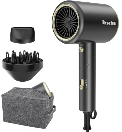 Secador de Pelo Iónico Hair Dryer 150000 RPM, Secado Rápido (26 m/s), Negro | Bajo Nivel de Ruido, Incluye Difusor, Boquilla de Peinado y Estuche de Viaje – Mini Secador Portátil para Hombres y Mujeres