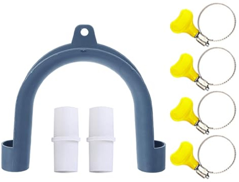 HONMEET 1 Set U-Bend Drain Hose Guide, Plastic Washing Machine Discharge Hose Holder Clip for Washer Dryer Drain Pipe, with Adapter and Clamps