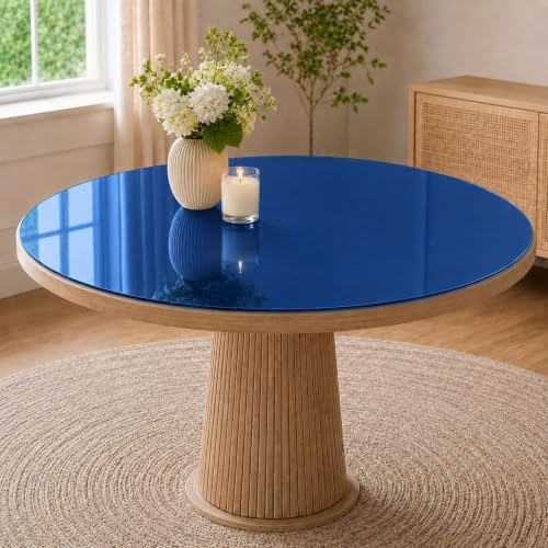 Cristalium Protector de Mesa Redondo de Cristal Espejo Azul Marino 70 cm, Tapa de Vidrio 4 mm con Canto Pulido, Sin Colgador, Fabricado en España