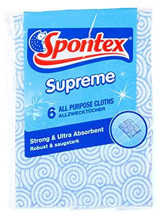Spontex Supreme Multi Purpose Blue Cloths - Wiping/Washing/Dusting - Pack of 6