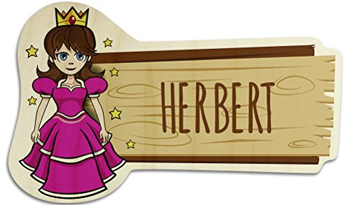 Türschild aus Holz mit Namen Herbert - Motiv Prinzessin - Namensschild, Holzschild, Kinderzimmer-Schild