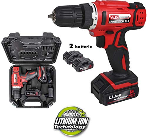 Trapano batteria al litio 18 V Valex Family-Tech 218 2 batterie valigia luce LED