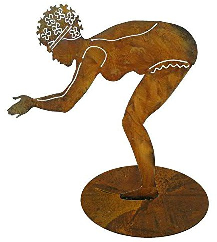 Klocke Edelrost Dekor Gartenfiguren Metall XL - Maritime Figur: Rost Schwimmerin auf Bodenplatte (Fester Stand) - Höhe 95cm - Metallfigur Garten/Dekofigur/Gartendekoration