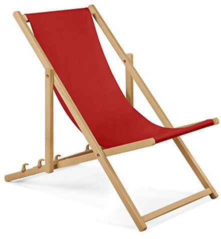 Unbekannt Liegestuhl klappbar aus Holz – 2er Set rot Stabiler Gartenliege - Strandliege, leichte Sonnenliege für Garten, Balkon und Strand Bars - Liege modern Design