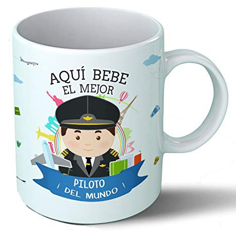 Planetacase - Taza Piloto de Avión - Regalo Original - Cerámica 330 mL - Taza Desayuno Apta para Microondas y Lavavajillas - Resistente a Lavados