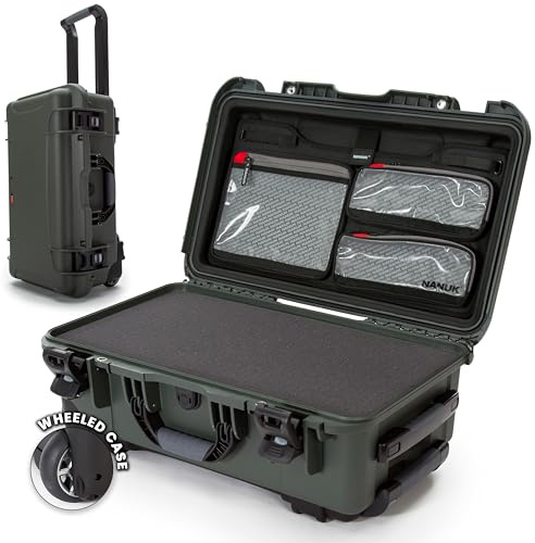 NANUK 935 Hard Case with Cubed Foam and Lid Organizer for Camera & Lenses – Waterproof Protective Equipment Case with Wheels, 22” x 14” x 9” – Dustproof, Carry-On Approved for Most Airlines – Olive