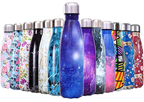 QXuan Bottiglie isolate d'acqua in Acciaio Inox a doppia parete 500ml senza BPA, per lo sport ufficio scuola viaggi all'aperto