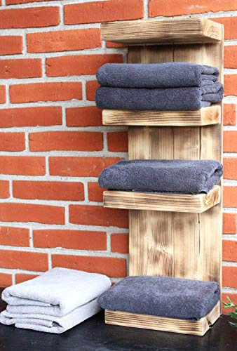 Dekorie Badregal aus Holz - Farbe: Braun (geflammt) - Maße (HxBxT): 70 cm x 23,5 cm x 17 cm - Vintage Handtuchhalter sehr schmal (hängend oder stehend) verzaubert besonders kleine Badezimmer