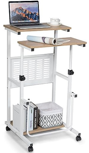 COSTWAY Scrivania per Computer, Scrivania Regolabile in Altezza con Ruote Bloccabile, Scrivania Porta PC per Ufficio e Casa, 53 x 55 x 97,8 cm
