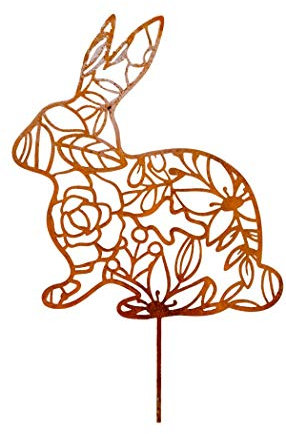 99PANDAS Großer Edelrost Hase mit Ornament | Oster Hase Bodenstecker Metall | Beetstecker Garten Oster-Deko