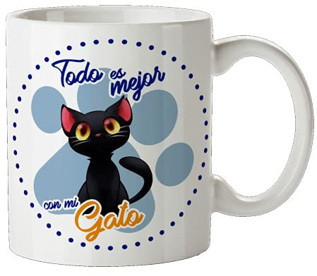 OyC Original y Creativo Taza mascota raza - taza gato con Frase y Dibujo - Taza el mejor gato - cerámica blanca resistente (gato 1)