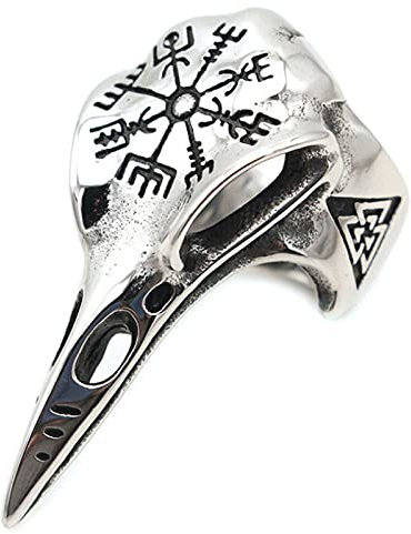 HCMA Odin Crow Skull Herrenring Gothic Edelstahl Kompass Ringe für Herren Wikinger Valknut Ring Amulett Muster Schmuck Geschenk