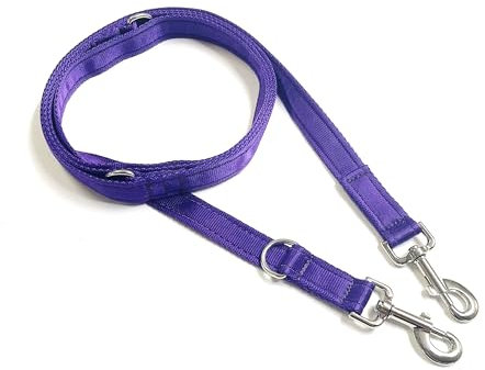 Police Style Dog Training Lead Double Ended 5ft (1.5 Metres Approx) Adjustable Leash Multi-Functional In Cushion Webbing (20mm, Purple)