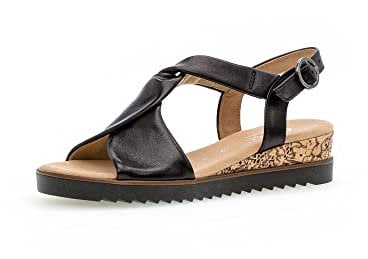 Gabor Damen Keilsandalen, Frauen Sandaletten,Moderate Mehrweite (G),bequem,flach,Women's,Lady,Ladies,schw.(KorkTS/schw),37.5 EU / 4.5 UK