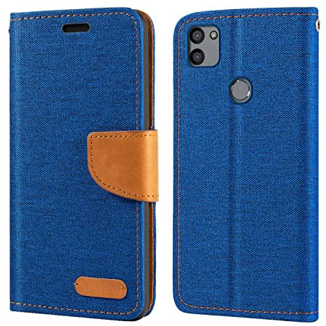 Oxford Stoff und PU Leder Flip Handyhülle Kompatibel mit Gigaset GS5, Robuste Klapphülle mit Kartenfächern und Magnetverschluss (Blau)