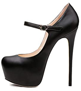 aanieshoeya Mary Jane Donna Eleganti Pumps Scarpe con Tacco Alto Plateau Stiletto Nero 38EU