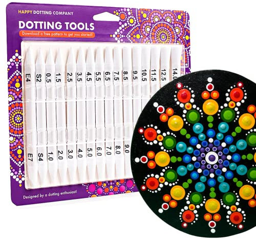 Happy Dotting Company Lot de 16 outils de pointillage à double extrémité pour peinture de mandalas avec stylet et outil ellipse unique pour peinture de pierres et toile
