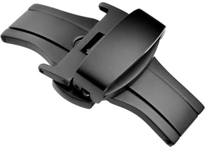 WOCCI 16mm Faltschließe aus Edelstahl für Uhrenarmband, Matte Schnalle (Schwarz)
