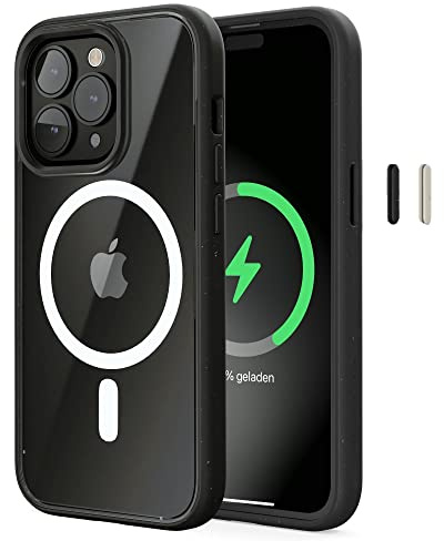 Woodcessories - Magnetische Handyhülle transparent kompatibel mit iPhone 14 Pro Hülle durchsichtig mit Magnet, schwarz & weiß, Nachhaltig aus Pflanzen