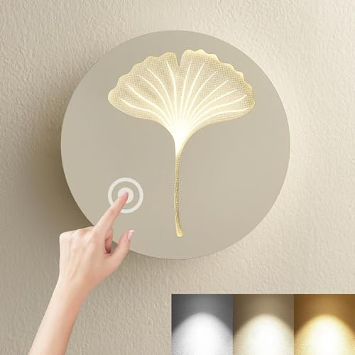 KZT LED Wandlampe Dimmbare Wandleuchte mit Touch Control 10W Innen Nachtlicht Runde Leselampe Modern Nachtischlampe aus Eisen und Acryl für Schlafzimmer Wohnzimmer Gang Treppe Büro Wandlicht (White)