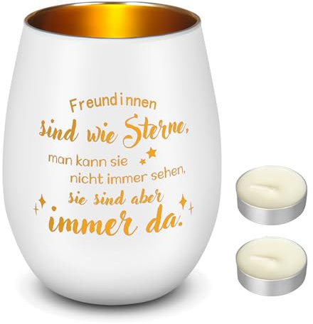 Nuenen Teelichtglas mit 2 Weißen Teelichtern Freundinnen Sind Wie Sterne Graviertes Windlicht Glas mit Kerzen Geburtstagsgeschenk Freundschaft Geschenk für Beste Freundin