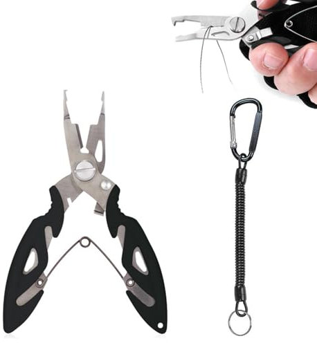 Toulifly Pinze da Pesca,Forbici da Pesca,Multi-Funzione Pinze da Pesca,Pinza per Pesca a Labbro con Cordino,Attrezzatura da Pesca,Robuste e Antiruggine, Fissabili, Adatte per la Pesca e la Nautica