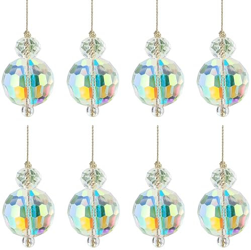 8 PCS Mini Christmas Crystal Ball Ornaments - Christmas Tree Hanging Decorations -22mm AB Color Prism Crystal Glass Ball Ornament for Xmas Wedding Party Home Decor
