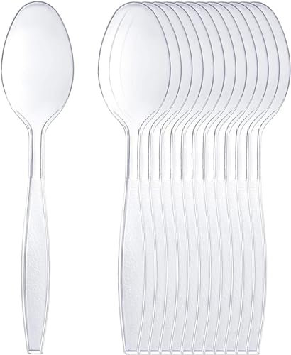 Pack of 100 Heavy Duty Clear Reusable and Washable Spoons Cutlery Tablespoon Perfect for Parties and Basic Everyday Tableware and Dinnerware