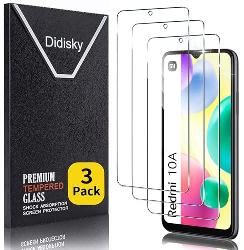 Didisky 3-Unidades Cristal Templado Protector de Pantalla para Xiaomi Redmi 10A, 9C, 9A, 9AT - Antihuellas, Sin Burbujas, Fácil de Limpiar, 9H Dureza, Transparente