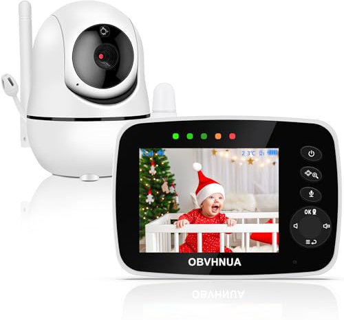 OBVHNUA Babyphone mit Kamera 3,5 Zoll Video Babyphone mit LCD Bildschirm 355°/120° PTZ ECO-Modus Nachtsicht Zwei-Wege-Kommunikation Temperaturüberwachung Wecker Wiegenlied