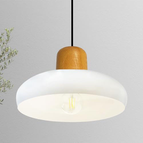 bamyum Androa Hängelampe Esstisch Weiß Metall Ø40 cm 1 flamming, Deckenlampe Weiß, Pendelleuchte Esstisch Holz Vintage Deckenleuchte Küchenlampe Hängend Vintage, Lampenschirm Hängelampe Wohnzimmer