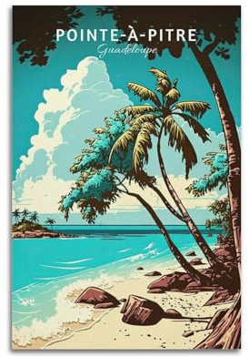 WALS Retro-Reiseposter Frankreich, Guadeloupe, dekorative Leinwand, Familienschlafzimmer, Kunstwerk, Bild, Gemälde, 50 x 75 cm
