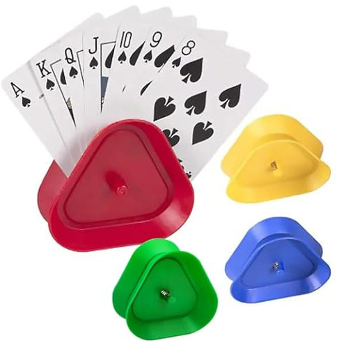 TMRBBesty 4 Pcs Dreieckiger Spielkartenhalter,Kartenhalter Kinder,Spielkartenhalter Kunststoff,Dreieckiger Kartenhalter Spielkarten,Geeignet für Erwachsene, Senioren, Behinderte,Rot Gelb Blau Grün